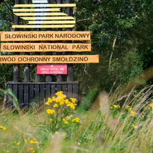 Polska, pomorskie. Słowinski Park Narodowy - tablica na granicy parku.