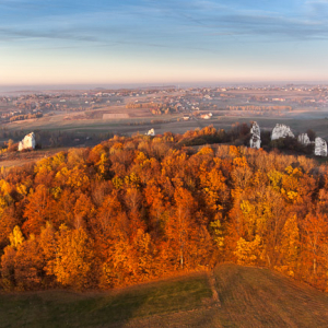 Park Krajobrazowy Dolinki Krakowskie, okolica Jerzmanowice. EU, Pl, Malopolska. Lotnicze.