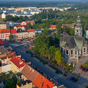 Milicz, kosciol sw. Andrzeja Boboli. EU, Pl, Dolnoslaskie. Lotnicze.