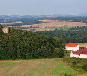 Zamek Gryf i palac Proszowka. Neues Schloss Greiffenstein. EU, Pl, Dolnoslaskie. Lotnicze.