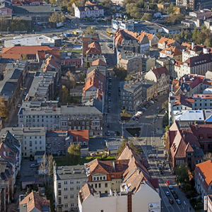 Walbrzych, centrum Starego Miasta. EU, Pl, Dolnoslaskie. Lotnicze.