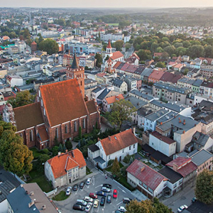 Brodnica, panorama Starego Miasta od strony NE. EU, PL, Pomorskie. Lotnicze.