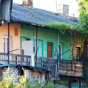 Wloclawek, zabudowa w podworzu ulicy Tumskiej i 3 Maja. EU, PL, Kujawsko - Pomorskie.