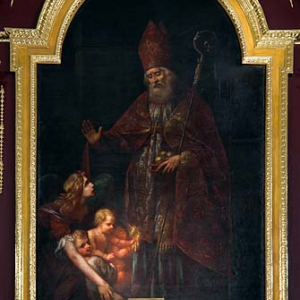 Obraz w ołtarzu głównym kościoła Świętego Mikołaja w Szczebrzeszynie