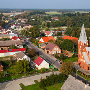 Klodawa, panorama na miasto od strony SE. EU, PL, Lubuskie. Lotnicze.
