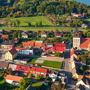 Moryn, stara czesc miasta widoczna od strony S. EU, Pl, Lubuskie. Lotnicze.