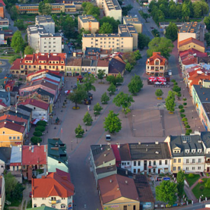 Tarnobrzeg - centrum starego miasta. EU, Pl, Podkarpackie. LOTNICZE.