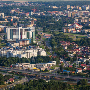 Bialystok. Panorama na miasto od strony N. EU, Pl, Podlaskie. LOTNICZE.