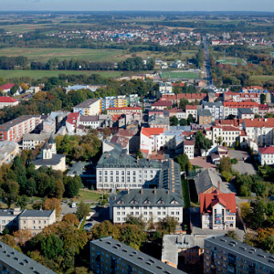 Lotnicze, EU, PL, Podlaskie. Panorama na stare miasto w Lomzy.