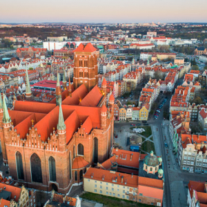 Gdansk, panorama miasta z lotu ptaka-Stare Miasto. EU. PL,Pomorskie. Lotnicze.