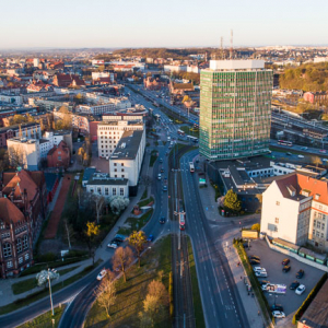 Gdansk, panorama miasta z lotu ptaka-Waly Piastowskie. EU. PL,Pomorskie. Lotnicze.