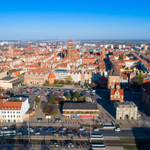 Gdansk, panorama miasta z lotu ptaka-Srodmiescie. EU. PL,Pomorskie. Lotnicze.