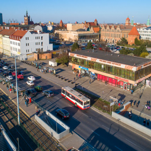 Gdansk, panorama miasta z lotu ptaka-Targ Weglowy. EU. PL,Pomorskie. Lotnicze.
