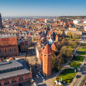 Gdansk, panorama miasta z lotu ptaka. EU. PL,Pomorskie. Lotnicze.