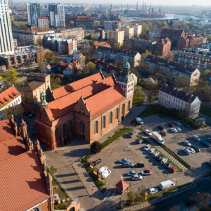 Gdansk, panorama miasta z lotu ptaka-okolica ul. Katarzynki. EU. PL,Pomorskie. Lotnicze.