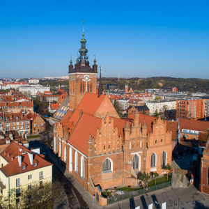 Gdansk, panorama miasta z lotu ptaka-kosciol Rektorski. EU. PL,Pomorskie. Lotnicze.