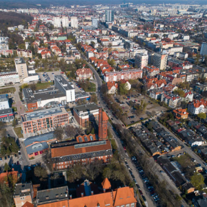 Gdansk, panorama miasta z lotu ptaka-Wrzeszcz. EU. PL,Pomorskie. Lotnicze.