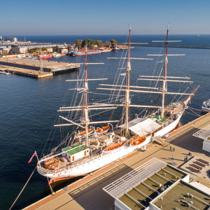 Gdynia, statek muzeum Dar Pomorza EU, PL, Pomorskie. Lotnicze
