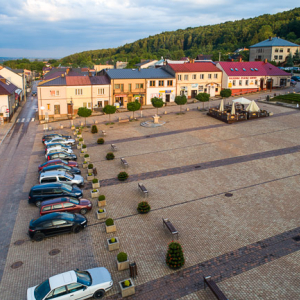 Checiny, Rynek Miejski. EU, Pl, Swietokrzyskie. Lotnicze.