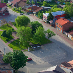 Koprzywnica - rynek. EU, Pl, Swietokrzyskie. LOTNICZE.