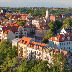 Sandomierz - panorama na stare miasto. EU, Pl, Swietokrzyskie. LOTNICZE.