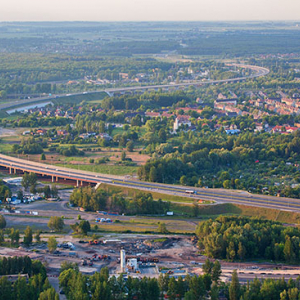 Gliwice, budowa skrzyzowania autostrad A1 i A2. EU, PL, Slaskie. Lotnicze.