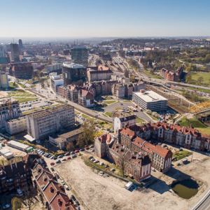 Gdansk, panorama miasta z lotu ptaka. EU. PL,Pomorskie. Lotnicze.