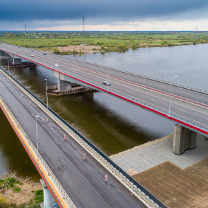 Kiezmark, most na Wisle w Kiezmarku. EU. PL,Pomorskie. Lotnicze.