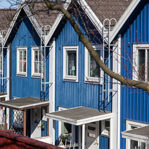 Karlskrona, domy w dzielnicy Bjorkholmen, ulica Vachtmeistergatan. EU, Szwecja.