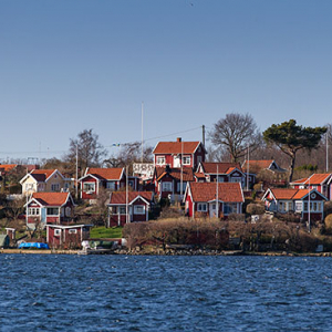 Karlskrona, domy mieszkalne na Wyspie Salto. EU, Szwecja.