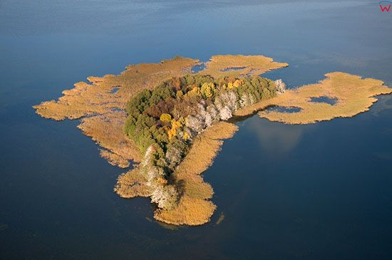 Lotnicze, warm-maz. Jezioro Dabrowa Wlk., widok na wyspe od strony Zachodniej.