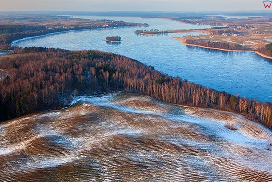Jezioro Talty zimowa pora. EU, Pl, Warm-Maz. Lotnicze.