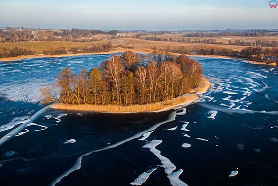 Dadaj, jezioro w pokryte lodem. EU, PL, Warm-Maz, Lotnicze.