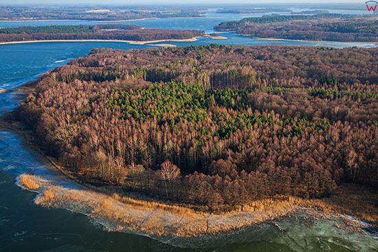 Park Krajobrazowy Pojezierza Ilawskiego, linia brzegowa jeziora Plaskiego. EU, PL, Warm-Maz. Lotnicze.
