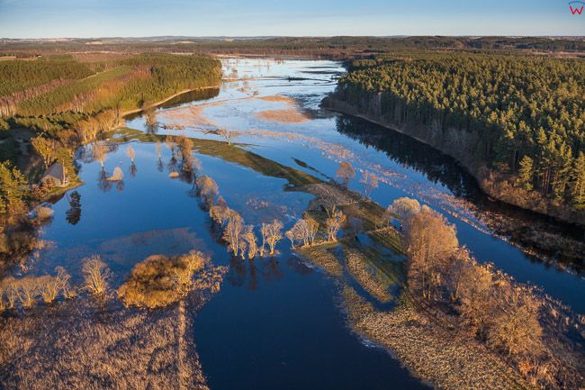 Brodnicki PK, wiosenne rozlewiska rzeki Drwecy, okolica Wilamowa. EU, PL, Kujawsko - Pomorskie. Lotnicze