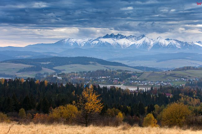 Czorsztyn, panorama na Tatry Bielskie. EU, PL, Malopolskie.