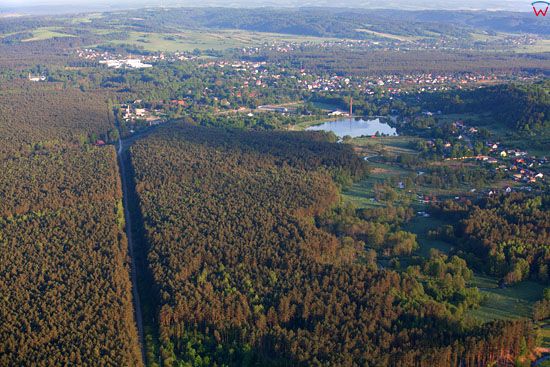 Roztoczanski Park Narodowy - panorama na Zwierzynec. EU, PL, Lubelskie. LOTNICZE.