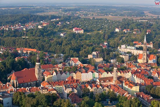 Boleslawiec, panorama na stare miasto. EU, PL, Dolnoslaskie. LOTNICZE.