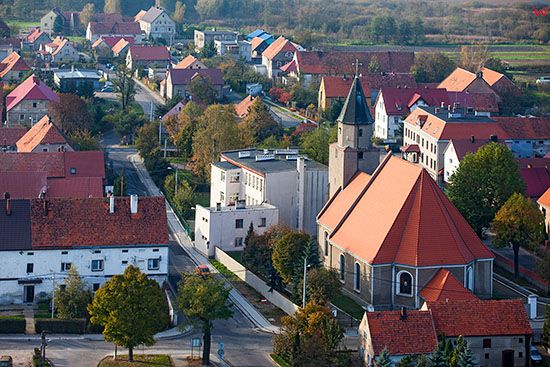 Kunice, panorama wsi. EU, PL, Dolnoslaskie. Lotnicze.