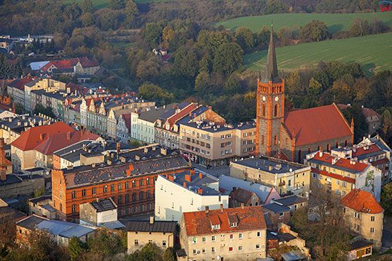 Niemcza, panorama na Stare Miasto od strony S. EU, PL, Dolnoslaskie. Lotnicze.