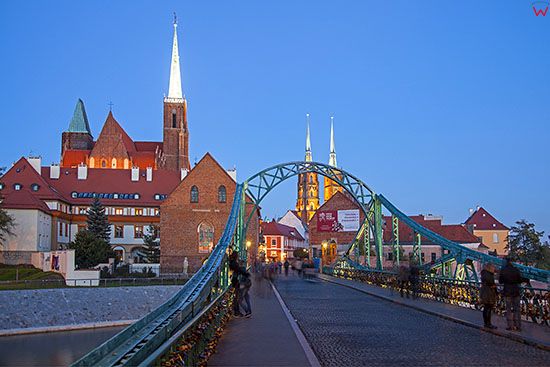 Wroclaw, panorama przez Most Tumski na Ostrow Tumski. EU, Pl, Dolnoslaskie.