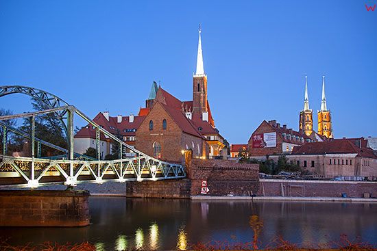 Wroclaw, panorama przez Most Tumski na Ostrow Tumski. EU, Pl, Dolnoslaskie.