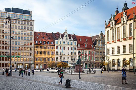 Wroclaw, kamienice przy zachodniej pierzei Rynku. EU, PL, Dolnoslaskie.