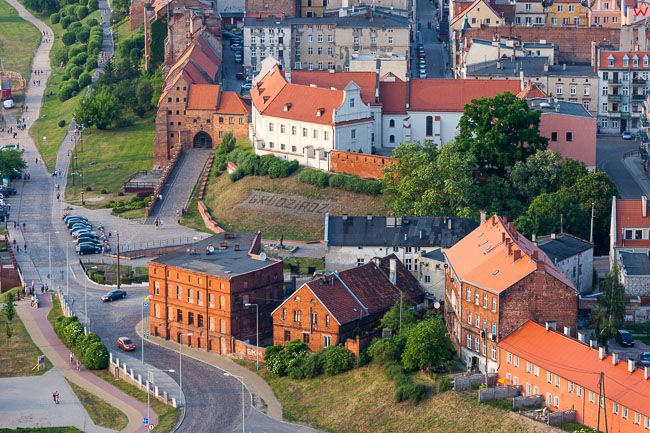 Grudziadz, panorama na Stare Miasto. EU, Pl, Kujaw-Pom. Lotnicze.
