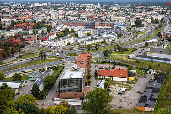Wloclawek, panorama na ulice Okrzei i Centrum Handlowe. EU. Pl, Kuj-Pom. Lotnicze.