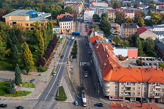 Gorzow Wielkopolski, panorama na ulice Sikorskiego. EU, PL, Lubuskie. Lotnicze.