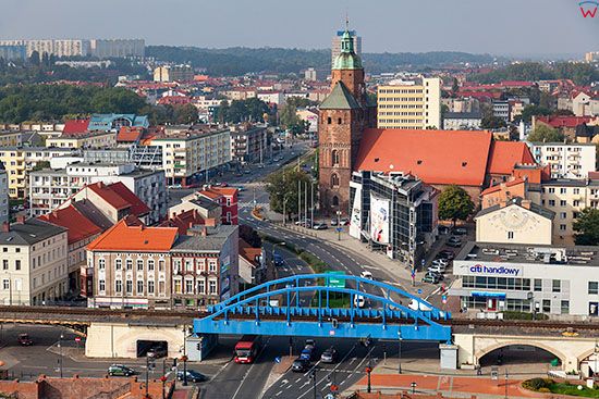 Gorzow Wielkopolski, panorama na Stare Miasto. EU, PL, Lubuskie. Lotnicze.