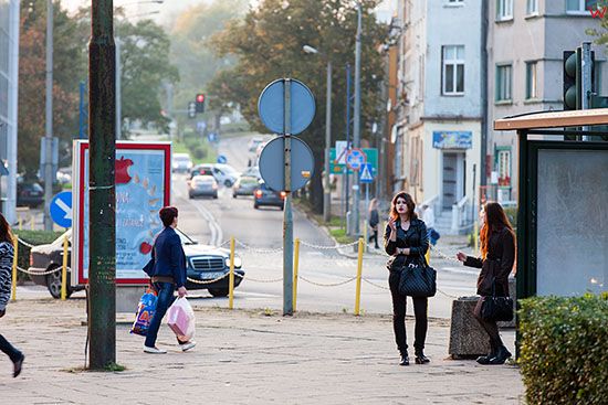 Gorzow Wielkopolski, przystanek tramwajawy przy ulicy Sikorskiego. EU, PL, Lubuskie.