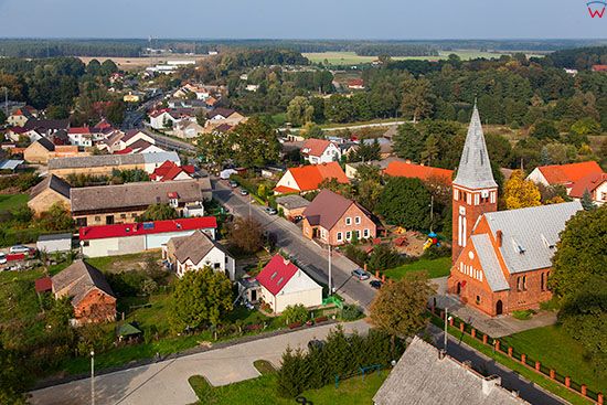 Klodawa, panorama na miasto od strony SE. EU, PL, Lubuskie. Lotnicze.
