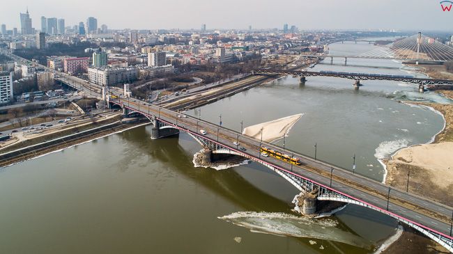 Warszawa, Most Poniatowskiego na Wisle. EU, PL, mazowieckie. Lotnicze.